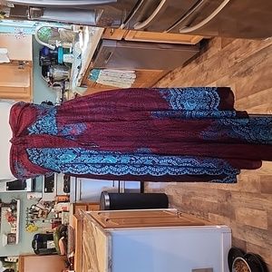Women’s Strapless Maxi Dress in Burgundy and Teal